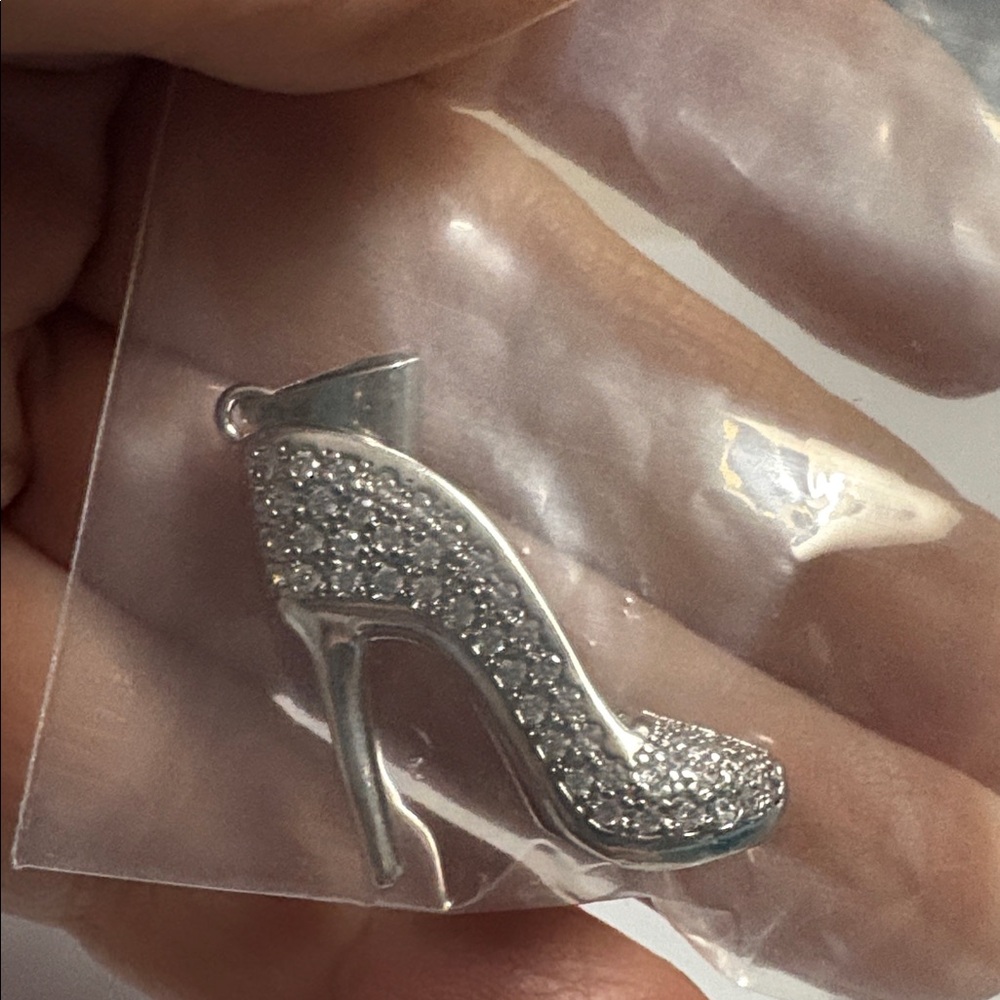 Silver Rhinestone High Heel Pendant